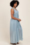 Light Blue Deep V-Neck Sleeveless Button Down Maxi Dress