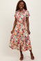 Cream Floral Button Down Midi Shirt Dress