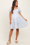 Light Blue Printed Button Up Ruffle Tiered Maternity Dress