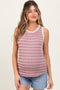 Mauve Textured Striped Sleeveless Maternity Top