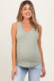 Light Olive Pointelle Knit V-Neck Sleeveless Maternity Top