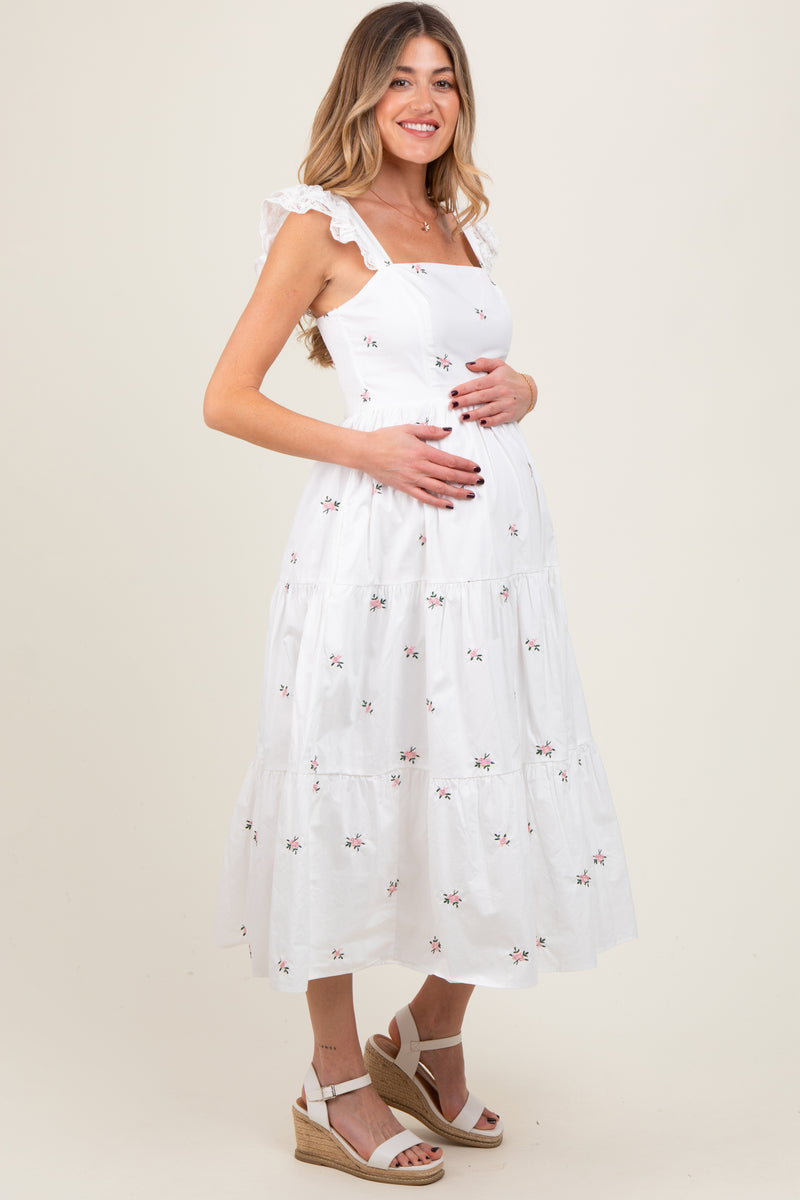 green emerald velvet dress Kévina floral-embroidered tiered ruffled midi dress