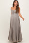 Light Olive Gathered Tie Front Maternity Maxi Dress