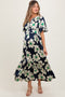 Navy Notched Collar Floral Button Down Maternity Maxi Dress