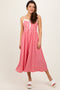 Red Gingham Smocked Trim Midi Dress