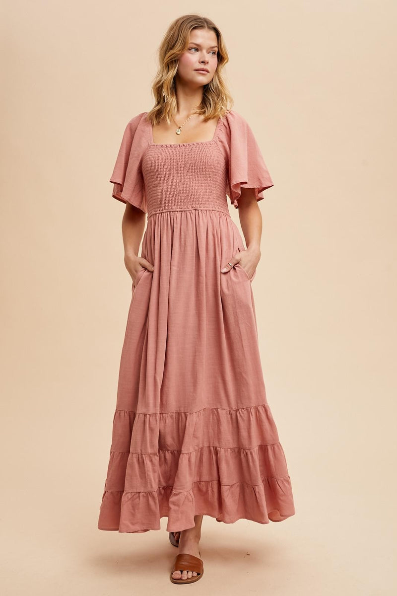 Floral Lace Flutter Sleeve Maternity Maxi Dress