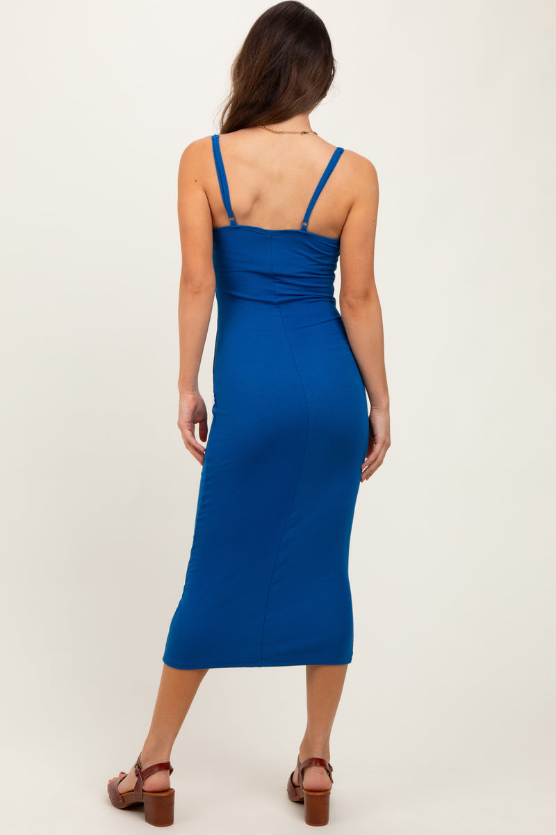 Blue Ribbed Bodycon Midi Dress– PinkBlush