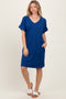 Navy Brushed Rolled Short Sleeve V-Neck Dress