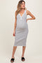 White Striped Sleeveless Fitted Maternity Midi Dress