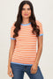 Orange Striped Knit Contrast Trim Top