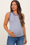 Periwinkle Striped Knit Scallop Trim Sleeveless Maternity Top