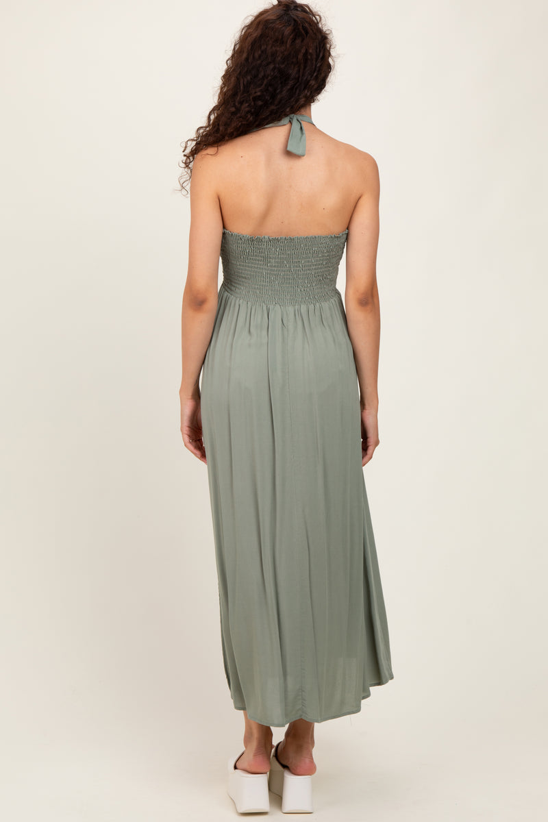 Halter Neck Side Slit Midi Dress