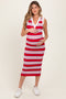 Red Striped Knit Sleeveless Polo Maternity Midi Dress
