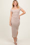 Mocha Striped Ribbed Off Shoulder Midi Dress