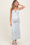 Blue Ribbed Floral Shoulder Tie Maternity Maxi Dress