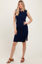 Navy Ruffle Sleeve Textured Midi Dress