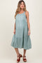 Light Olive Dot Stripe Tiered Maternity Midi Dress