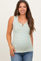 Mint Striped Knit Sleeveless V-Neck Maternity Tank Top