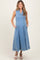 Light Blue Wash Collared Denim Flare Maternity Midi Dress