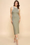 Light Olive/Soft White High Neck Ribbed Sleeveless Midi Dress