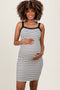 Cream/Black Striped Sleeveless Maternity Bodycon Knit Dress