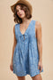 Light Blue Floral Chambray Pleat Front Romper
