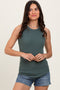 Olive Ribbed Basic Crew Neck Tank