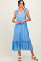 Blue Ruffle Strap Square Neck Midi Dress
