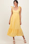 Yellow Scallop Trim Shoulder Tie Midi Dress