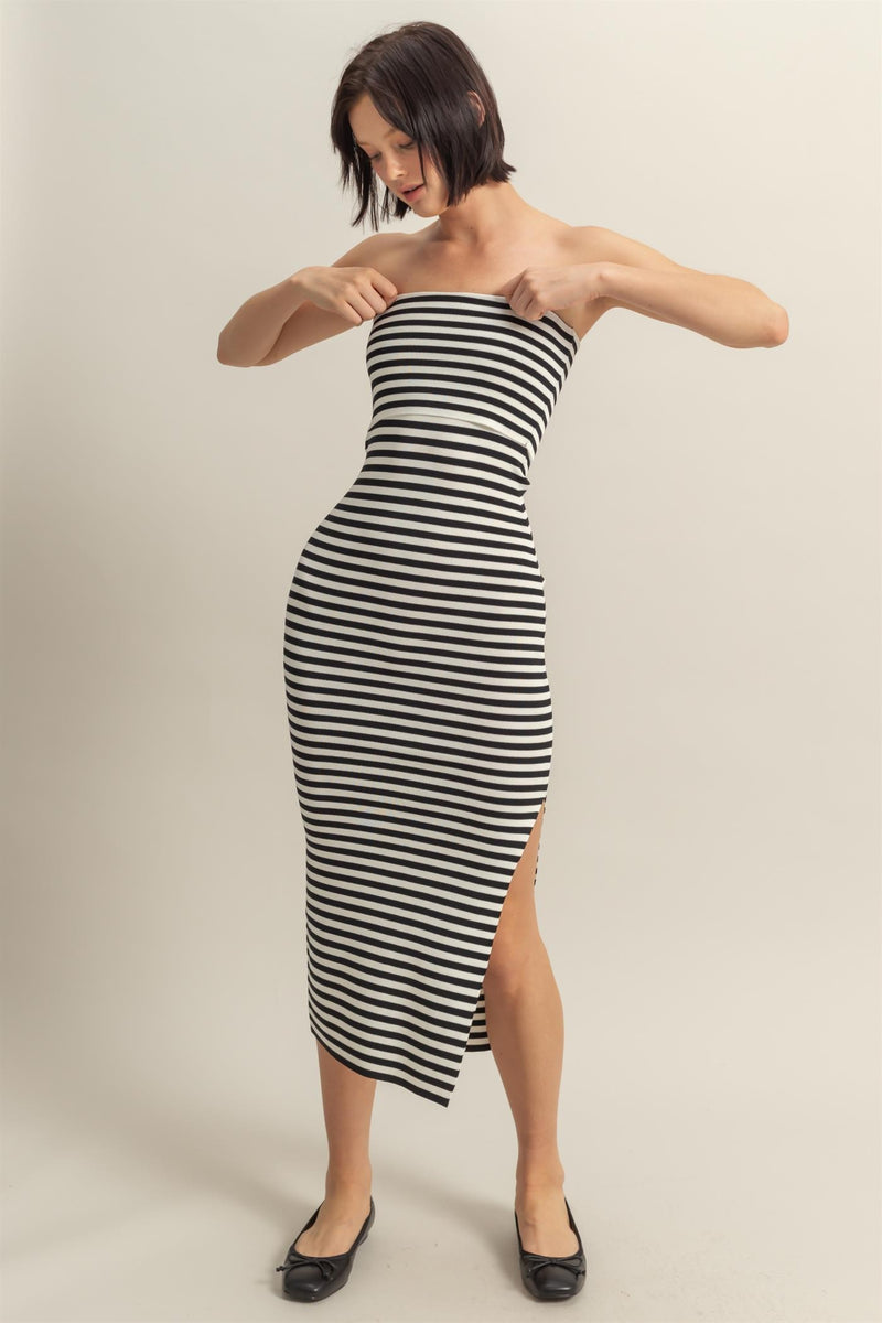 Black/White Striped Strapless Fitted Maxi Dress – PinkBlush