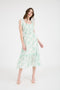 Mint Floral Smocked Shoulder Tie Midi Dress