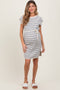 Blue Striped Knit Sash Tie Maternity Dress