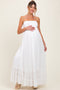 White Halter Neck Smocked Tiered Hem Maternity Maxi Dress