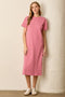 Pink Striped Short Sleeve T-Shirt Midi Dress