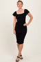 Black Mesh Ruched Off Shoulder Fitted Dress