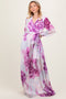 Purple Floral Chiffon Long Sleeve Maxi Dress