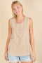 Beige Raw Hem Button Detail Sleeveless Top