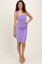 Lavender Square Neck Ruched Midi Dress
