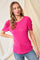 Fuchsia Ribbed Ruched Short Sleeve Top