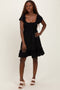 Black Smocked Ruffle Detail Mini Dress