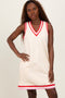 Cream Sleeveless Border Detail V-Neck Mini Dress