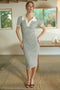 Ivory Striped Knit Collared Midi Dress