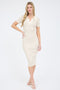 Beige Striped Knit Collared Midi Dress