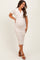 Beige Striped Knit Collared Maternity Midi Dress