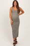 Light Olive Ribbed Basic Maternity Maxi Dress