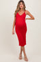 Red Ribbed Cami Maternity Midi Dress