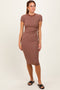 Brown Asymmetrical Ruched T-Shirt Dress