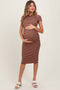 Brown Asymmetrical Ruched T-Shirt Maternity Dress