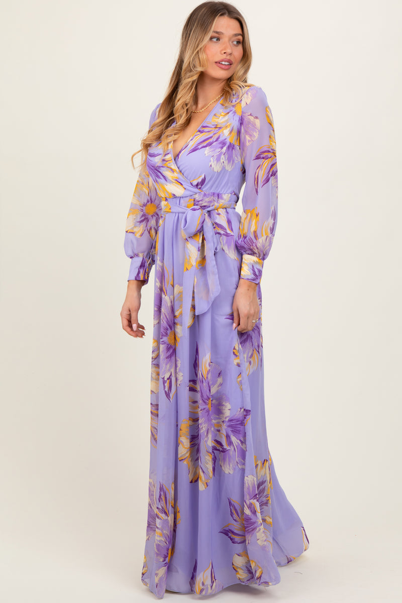 Chiffon FAUX-WRAP Dresses with Bow Lavender