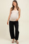 Black Rolled Cuff Barrel Leg Maternity Jeans